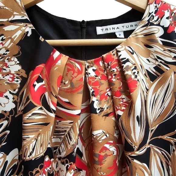 Trina Turk Floral Print Peplum Top - Short Sleeve, Summer Fall Office, Size XS - Picture 5 of 10